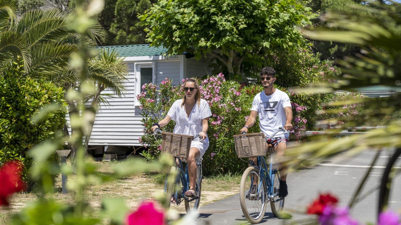 personnes a vélo dans le camping LE CORMORAN à ARS en Ré